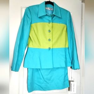 Turqouise/Lime Green Skirt Suit Size 8